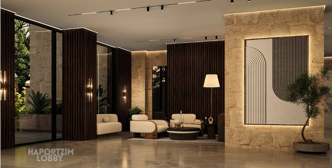 Modern Jerusalem real estate interior at Daniel Bouzaglo showroom, featuring stylish decor, contemporary furniture, and elegant design elements.