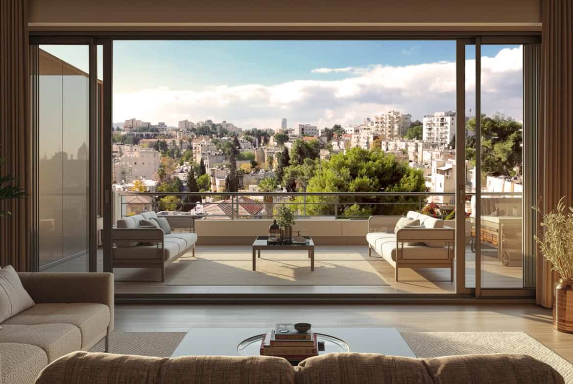 Haportzim project view from living room toward balconies