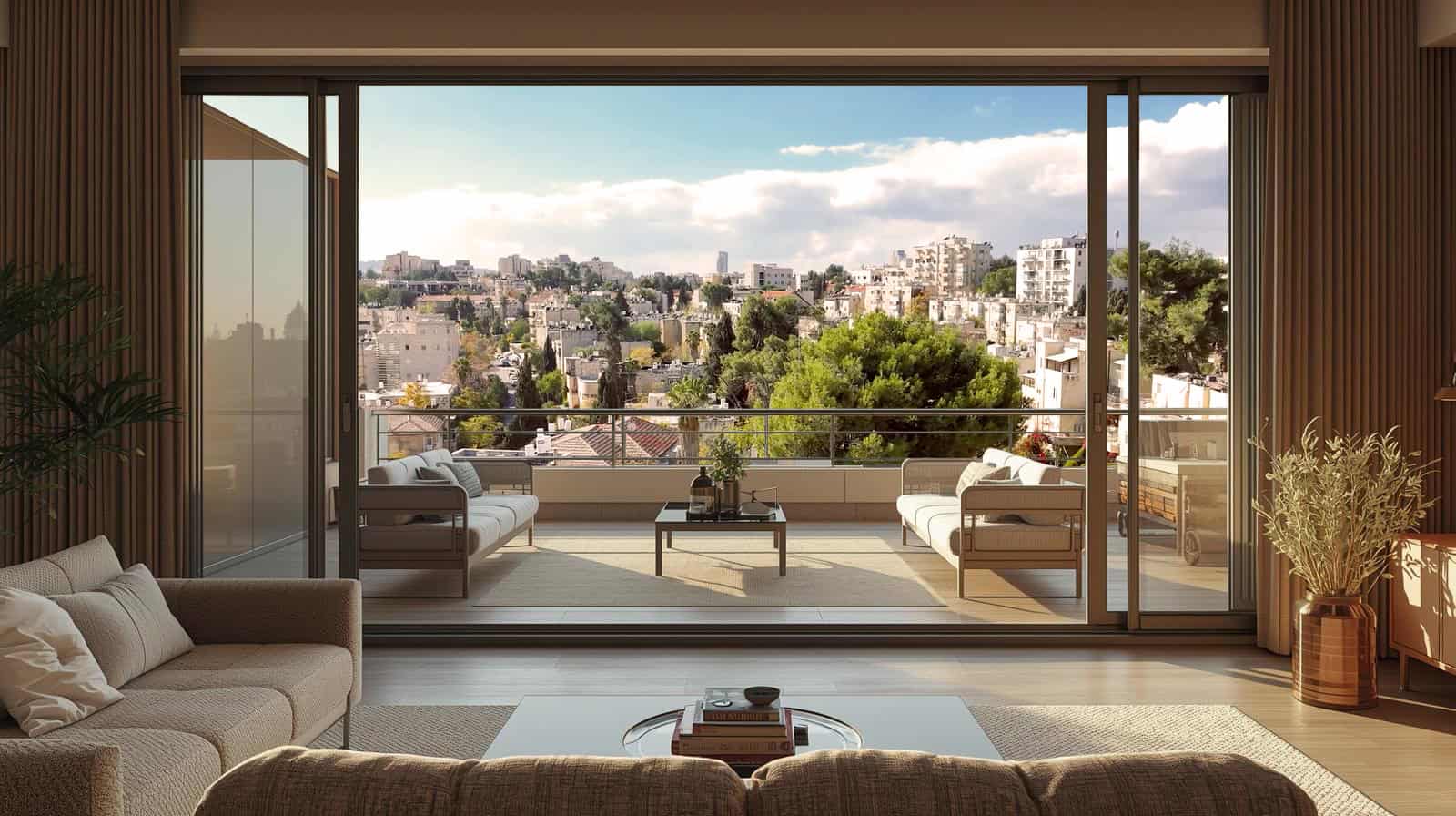 Haportzim project view from living room toward balconies