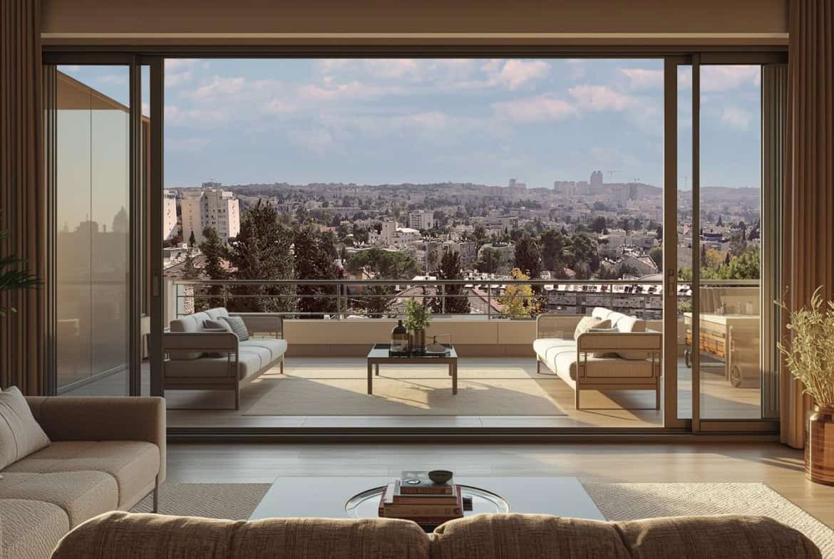 Haportzim project view from living room toward balconies