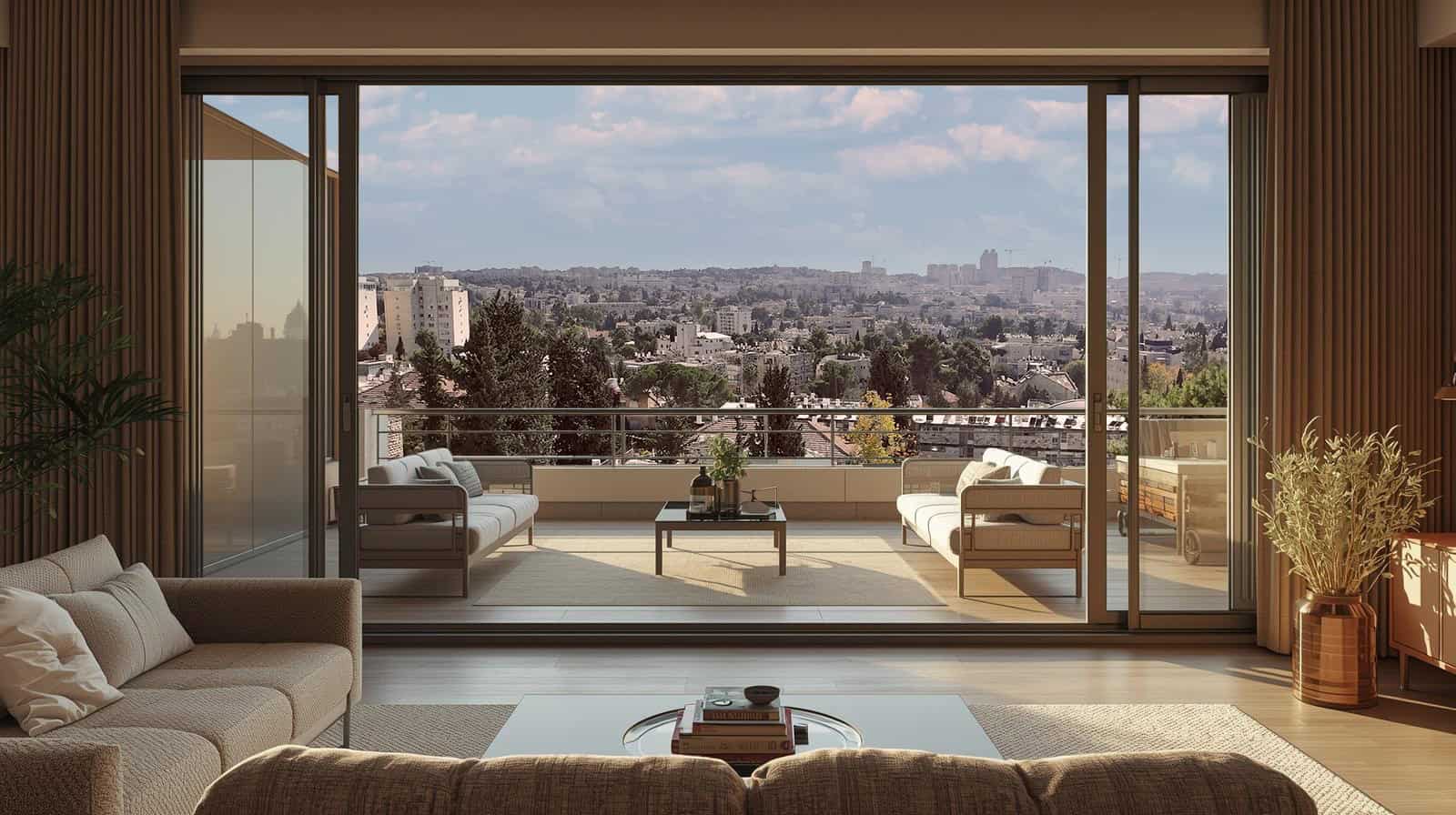 Haportzim project view from living room toward balconies